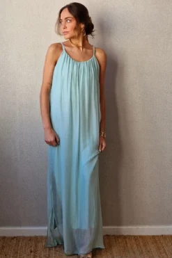 Vestido liso de gasa de tirantes verde mint
