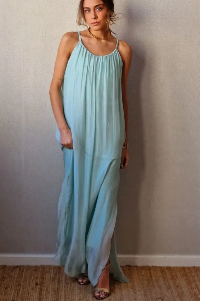 Vestido liso de gasa de tirantes verde mint
