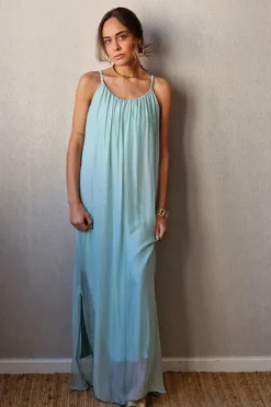Vestido liso de gasa de tirantes verde mint