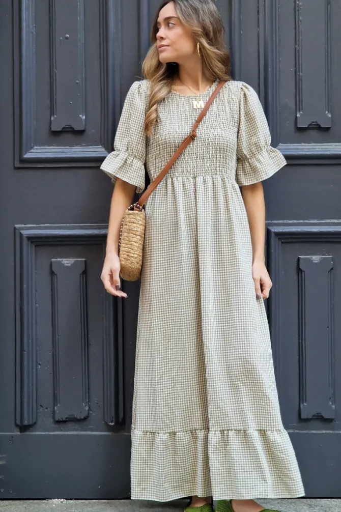 Vestido nido de abeja cuadro vichy verde