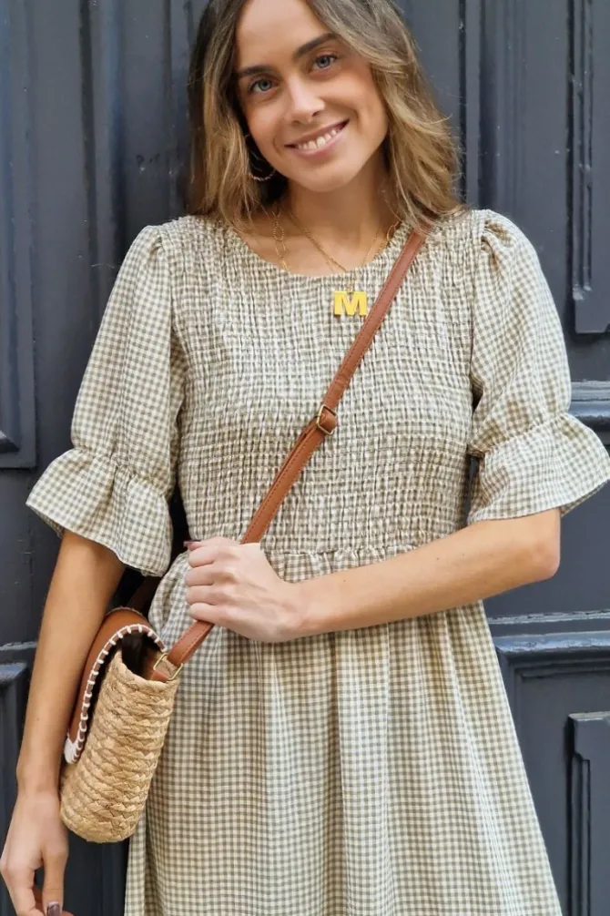 Vestido nido de abeja cuadro vichy verde