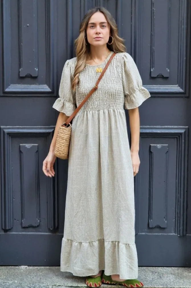 Vestido nido de abeja cuadro vichy verde
