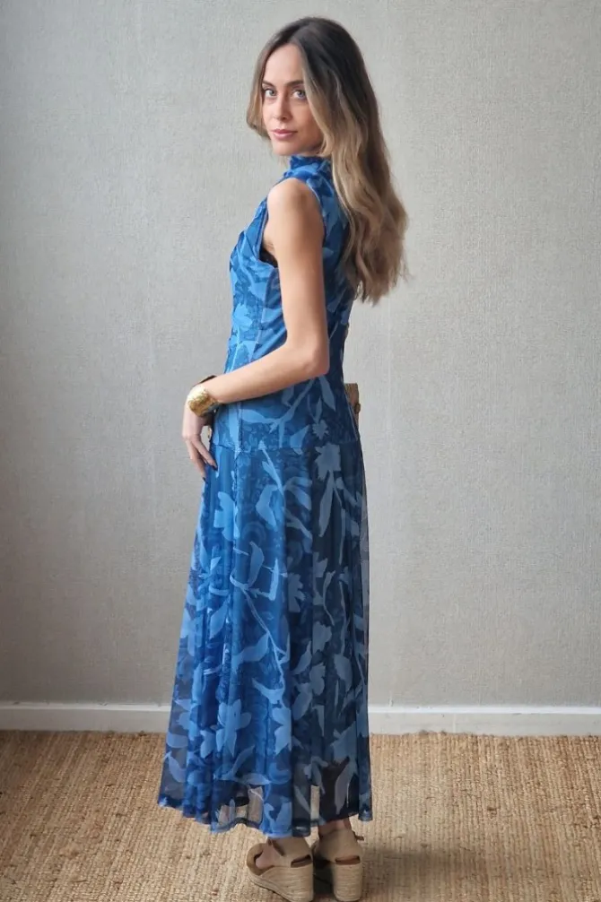 Vestido tul de flores azul