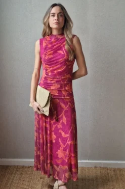 Vestido tul de flores fucsia